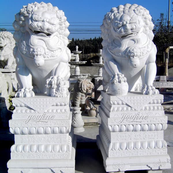 Stone guardian feng shui lion placement pair for front porch ...