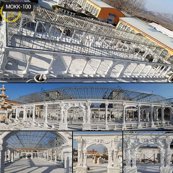 White Marble Gazebo with Columns and Balustrade for Garden ...