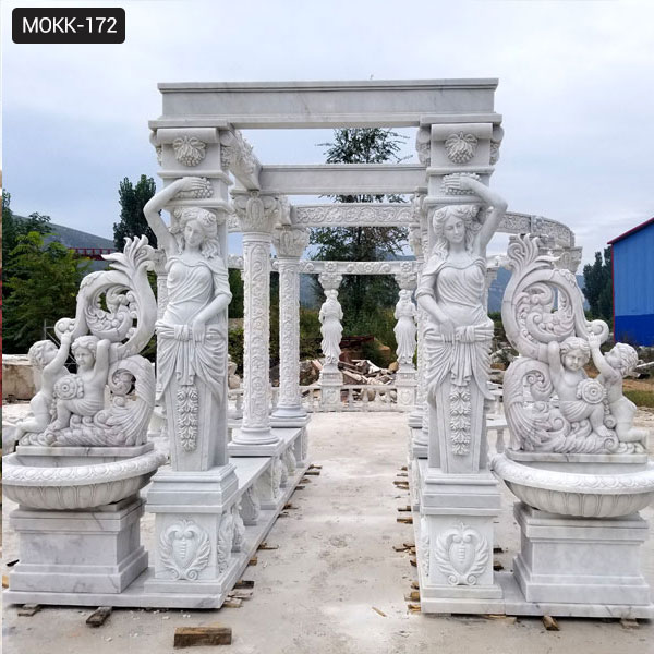 garden white stone gazebo with metal roof wedding decoration