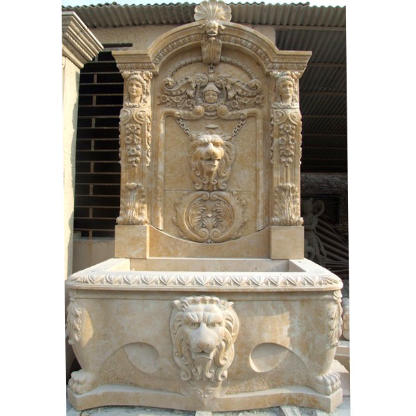 No. TMF-15 Antique beige marble lion head wall garden fountains for sale