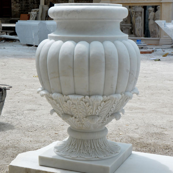 No. TMP-015 Indoor white marble urn round pots for patio decor