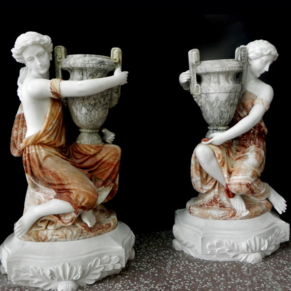 No. TMP-04 Large decoration multi color marble planters with beautiful lady statues for interior home