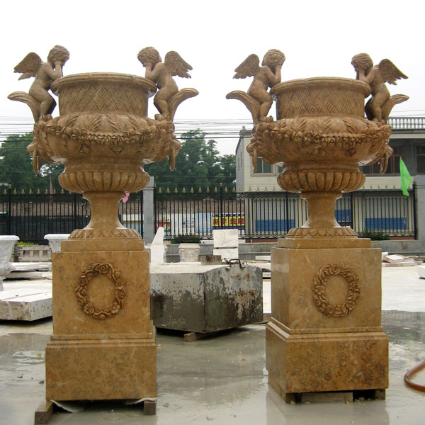 No. TMP-13 Large marble flower planter pots with base in pairs sale