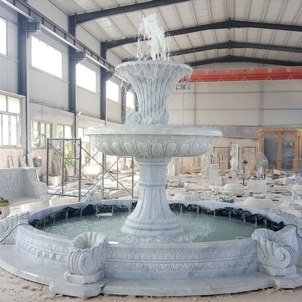 No. TMF-07 Outdoor 2 tiers white marble water fountain for the entrance of community