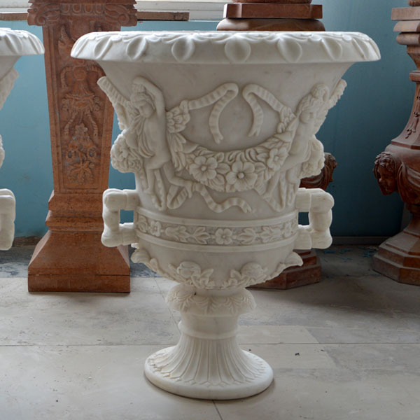 No. TMP-014 White marble carving flower pots for outdoor entrance of the home