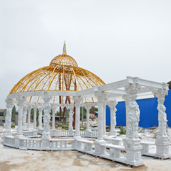 No. TMG-13 large pure white marble custom made luxury gazebo for British customer  garden decoration