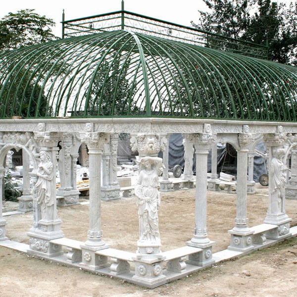 No. TMG-09 Buy outdoor luxury white marble pavilion with wrought iron dome for hotel