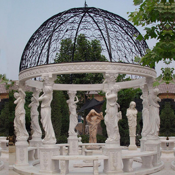 No. TMG-02 Outdoor yard decor antique marble gazebos with round dome for sale