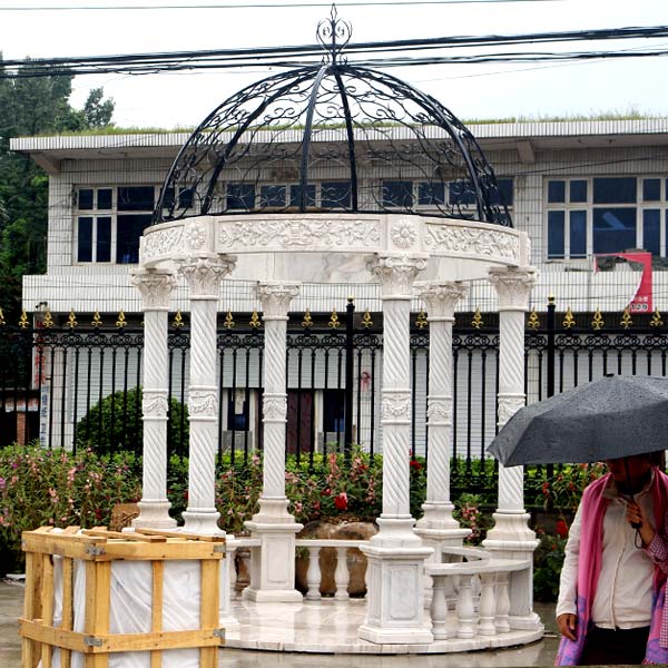 No. TMG-16 White marble hotel gazebo with metal top designs for sale